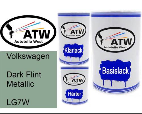 Volkswagen, Dark Flint Metallic, LG7W: 500ml Lackdose + 500ml Klarlack + 250ml Härter - Set, von ATW Autoteile West.